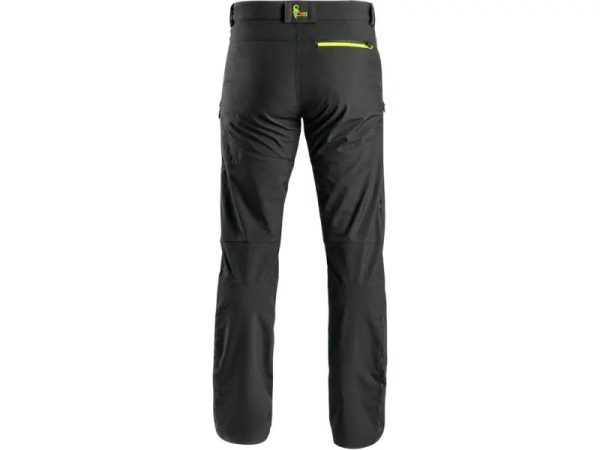 Spodnie CXS AKRON, męskie, sotshell, kolor czarny, HV żółte/pomarańczowe elementy